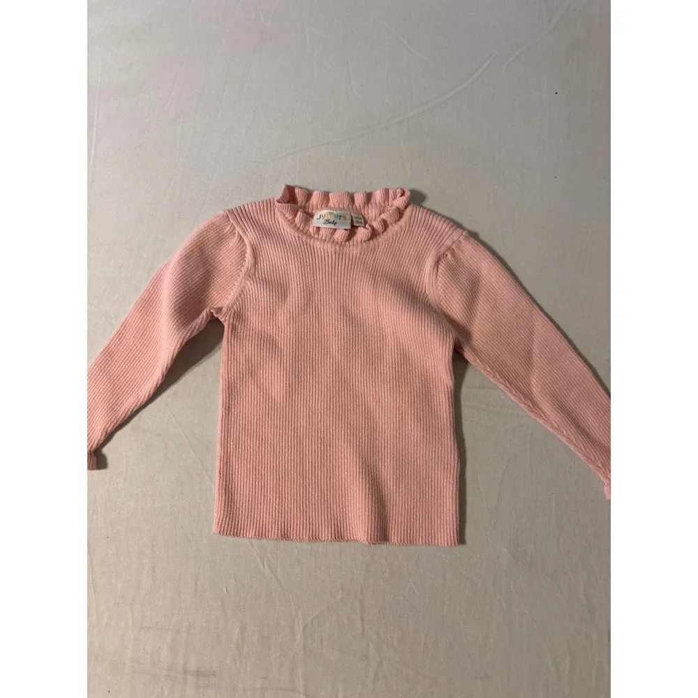 Juniors Baby Ribbed Top Baby 9-12M Pink Excellent Lettuce Trim‎ Mock Neck